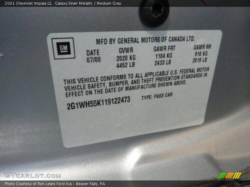 Galaxy Silver Metallic / Medium Gray 2001 Chevrolet Impala LS