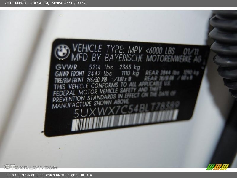 Alpine White / Black 2011 BMW X3 xDrive 35i