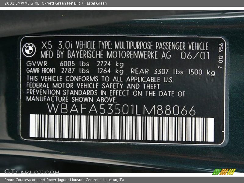 Oxford Green Metallic / Pastel Green 2001 BMW X5 3.0i