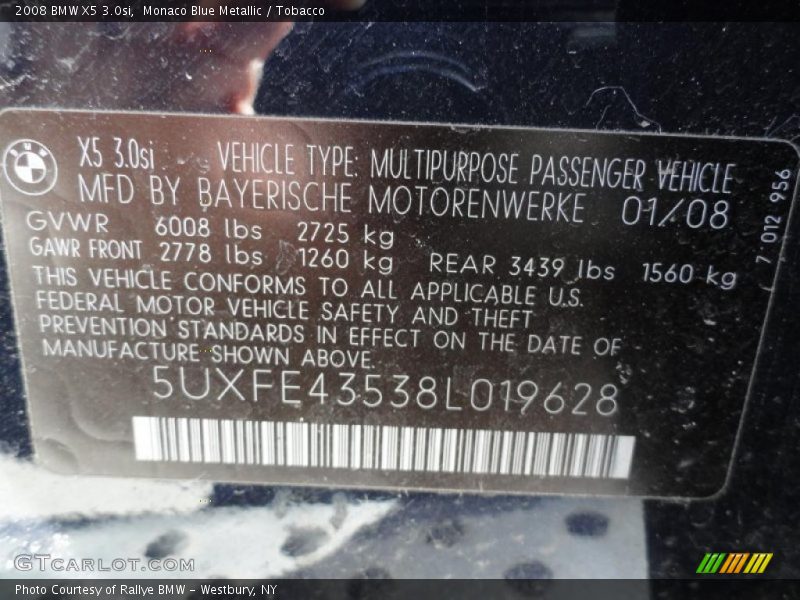 Monaco Blue Metallic / Tobacco 2008 BMW X5 3.0si