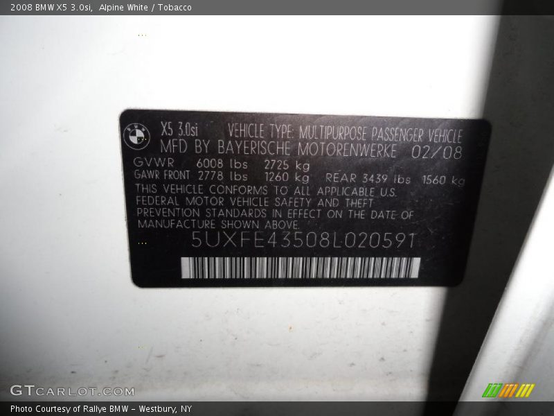 Alpine White / Tobacco 2008 BMW X5 3.0si