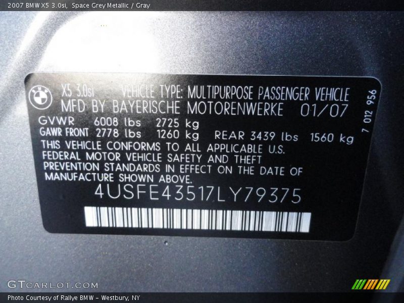 Space Grey Metallic / Gray 2007 BMW X5 3.0si