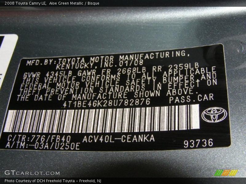 Aloe Green Metallic / Bisque 2008 Toyota Camry LE