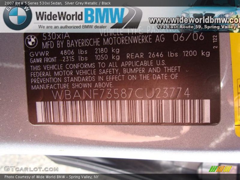 Silver Grey Metallic / Black 2007 BMW 5 Series 530xi Sedan
