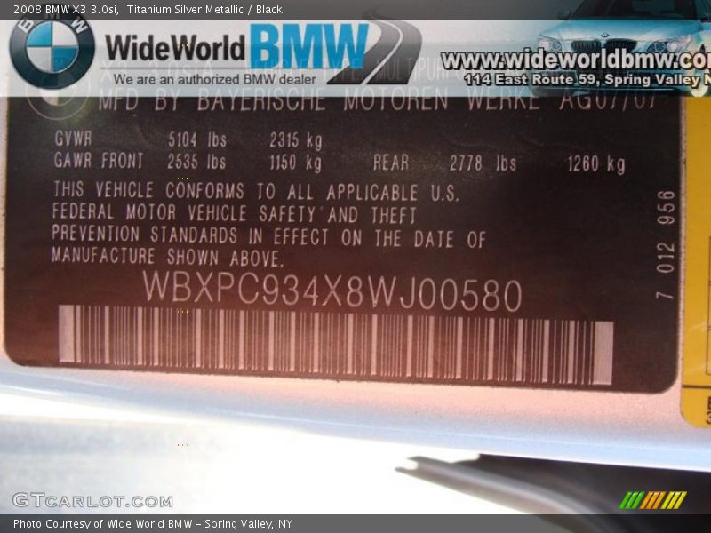 Titanium Silver Metallic / Black 2008 BMW X3 3.0si