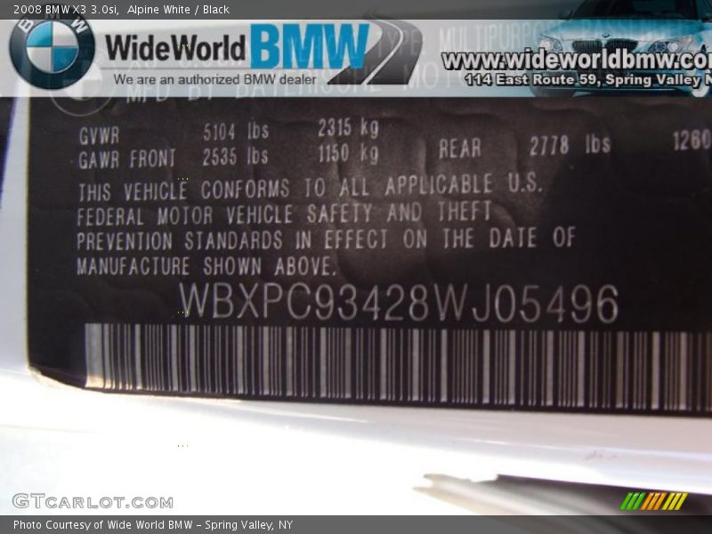 Alpine White / Black 2008 BMW X3 3.0si