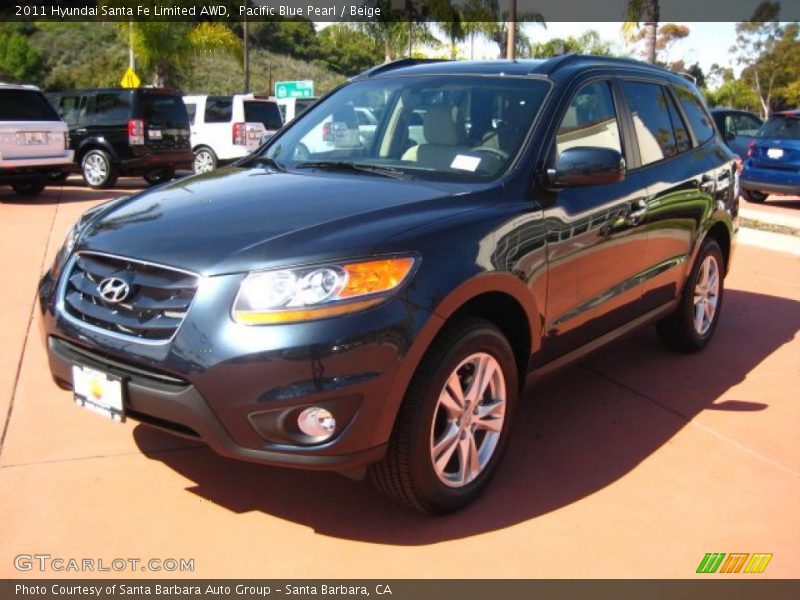 Pacific Blue Pearl / Beige 2011 Hyundai Santa Fe Limited AWD
