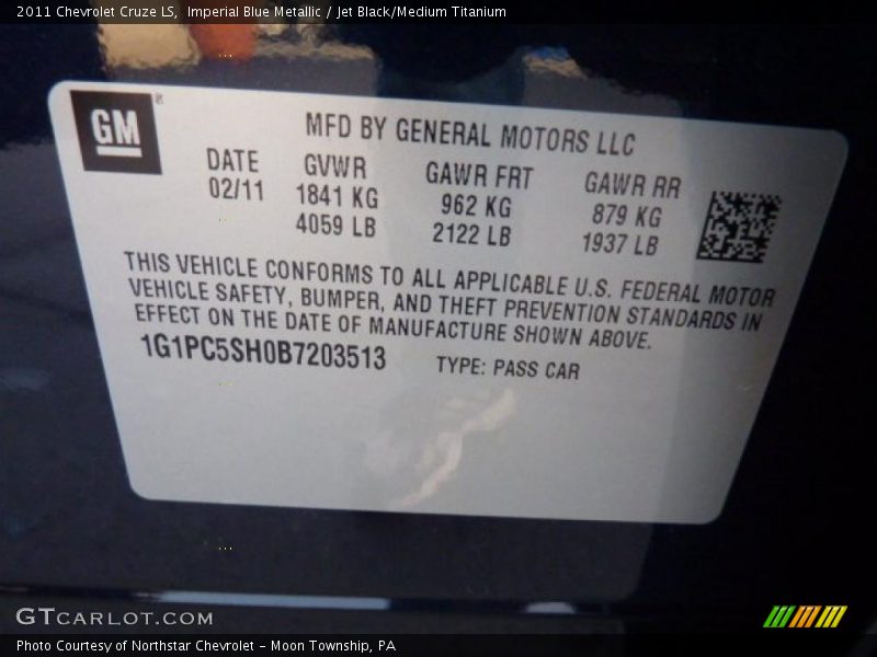 Imperial Blue Metallic / Jet Black/Medium Titanium 2011 Chevrolet Cruze LS
