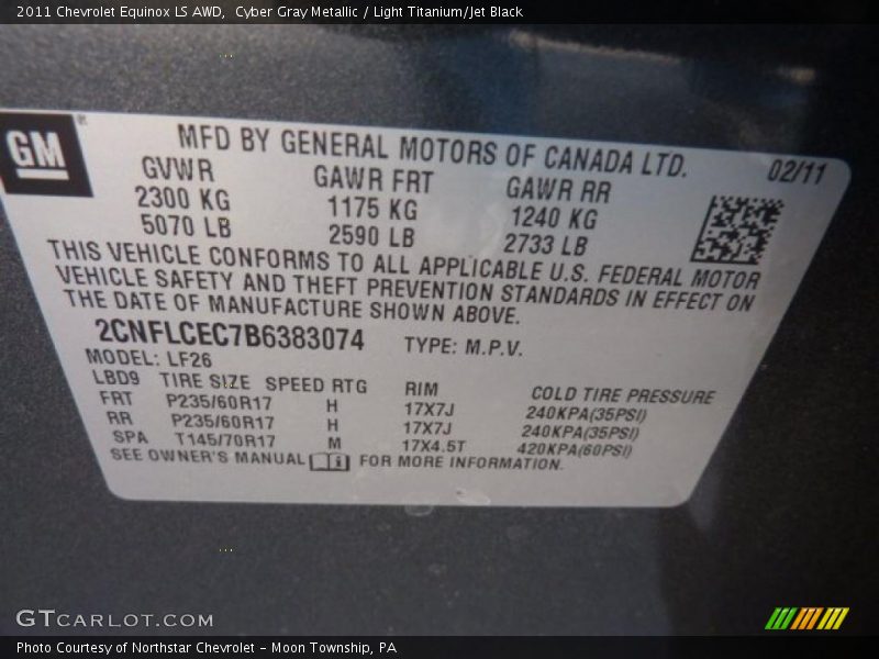 Cyber Gray Metallic / Light Titanium/Jet Black 2011 Chevrolet Equinox LS AWD