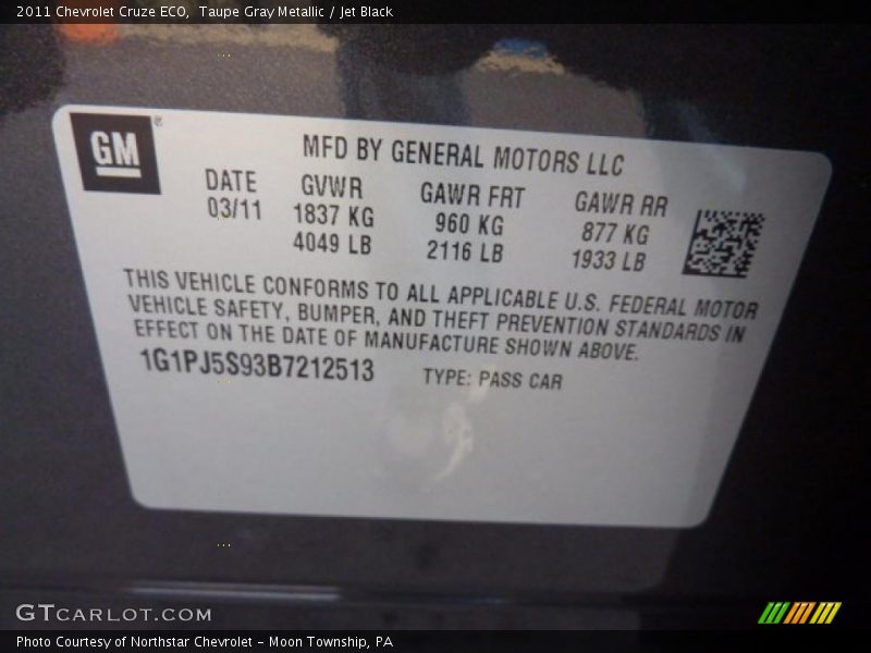 Taupe Gray Metallic / Jet Black 2011 Chevrolet Cruze ECO