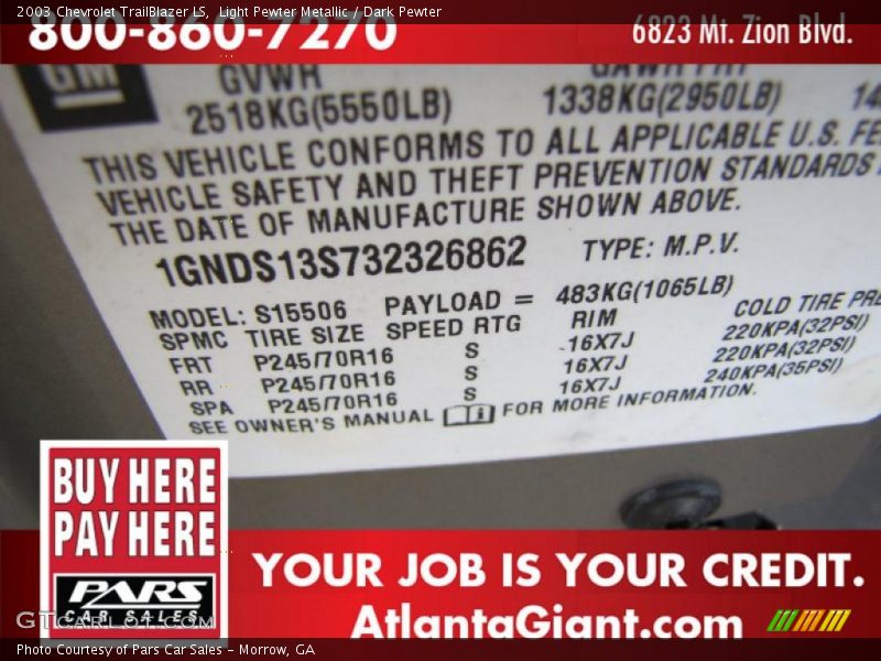 Light Pewter Metallic / Dark Pewter 2003 Chevrolet TrailBlazer LS