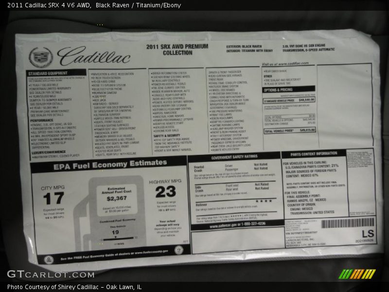  2011 SRX 4 V6 AWD Window Sticker