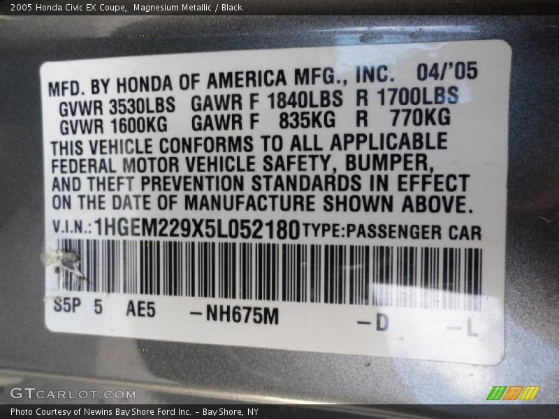 Magnesium Metallic / Black 2005 Honda Civic EX Coupe