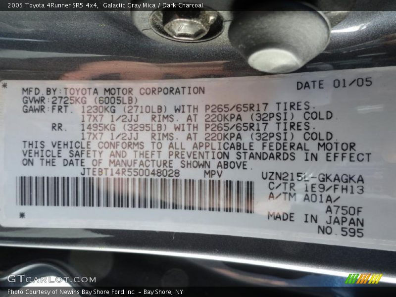 Galactic Gray Mica / Dark Charcoal 2005 Toyota 4Runner SR5 4x4