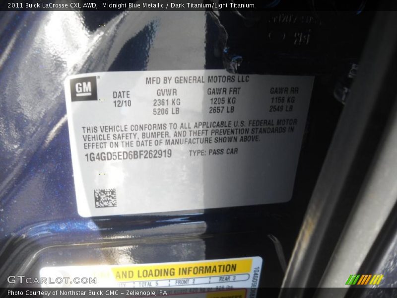 Midnight Blue Metallic / Dark Titanium/Light Titanium 2011 Buick LaCrosse CXL AWD