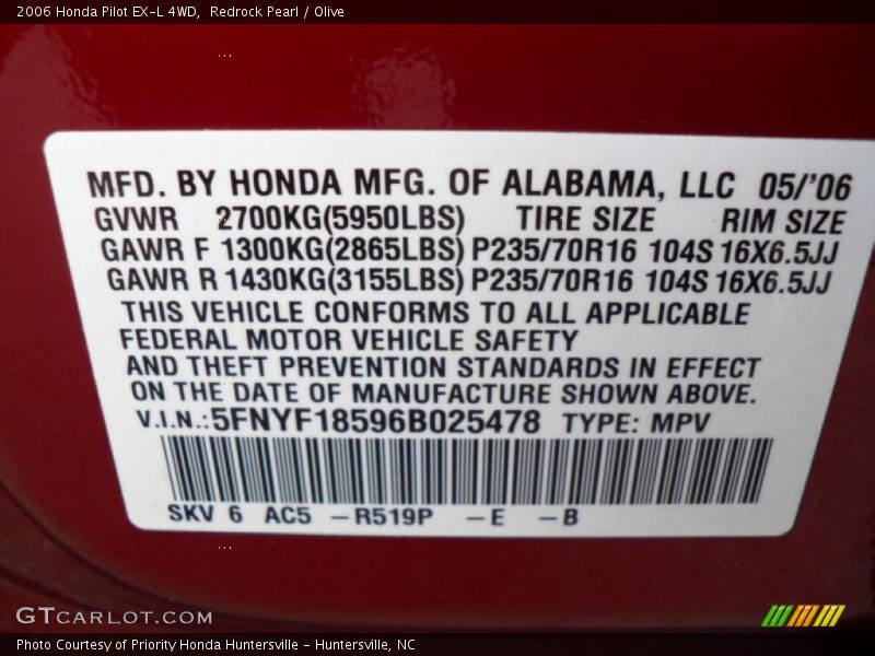 Redrock Pearl / Olive 2006 Honda Pilot EX-L 4WD