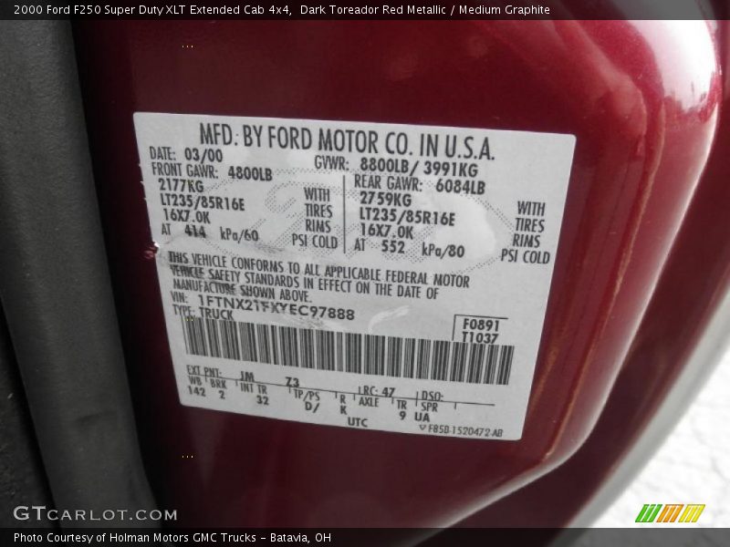 2000 F250 Super Duty XLT Extended Cab 4x4 Dark Toreador Red Metallic Color Code JM