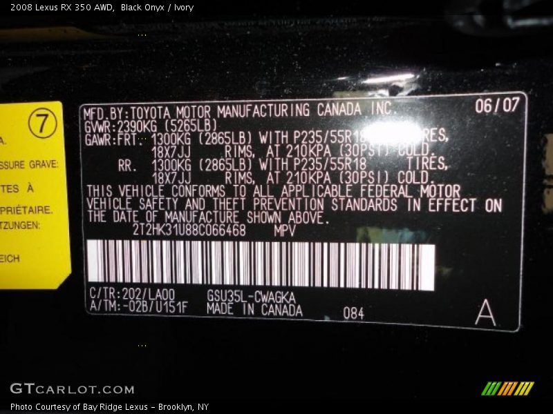 Black Onyx / Ivory 2008 Lexus RX 350 AWD