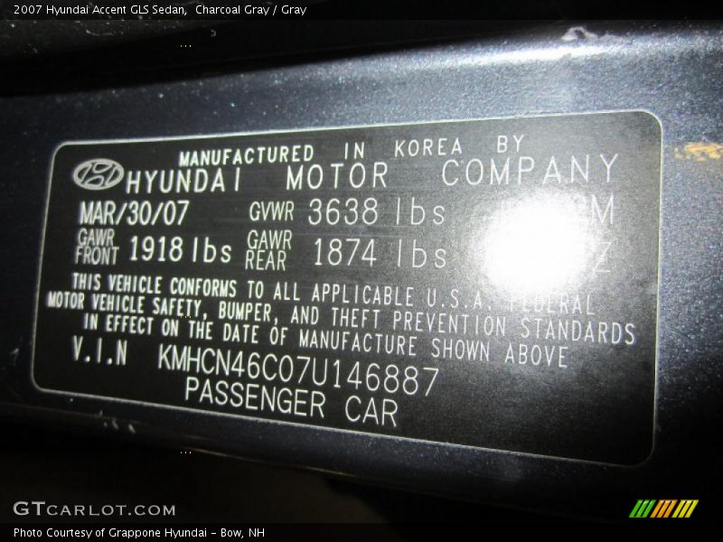 Charcoal Gray / Gray 2007 Hyundai Accent GLS Sedan