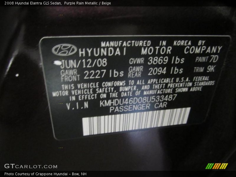 Purple Rain Metallic / Beige 2008 Hyundai Elantra GLS Sedan