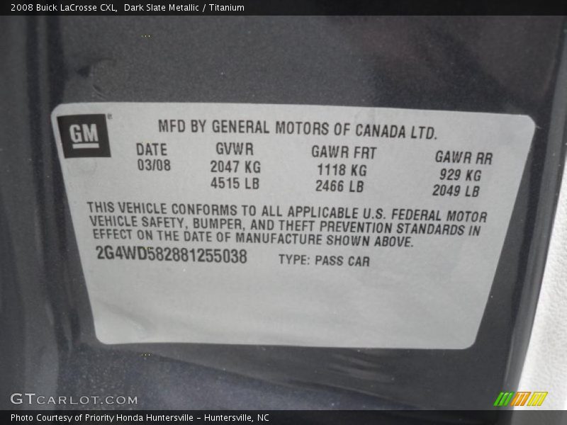 Dark Slate Metallic / Titanium 2008 Buick LaCrosse CXL