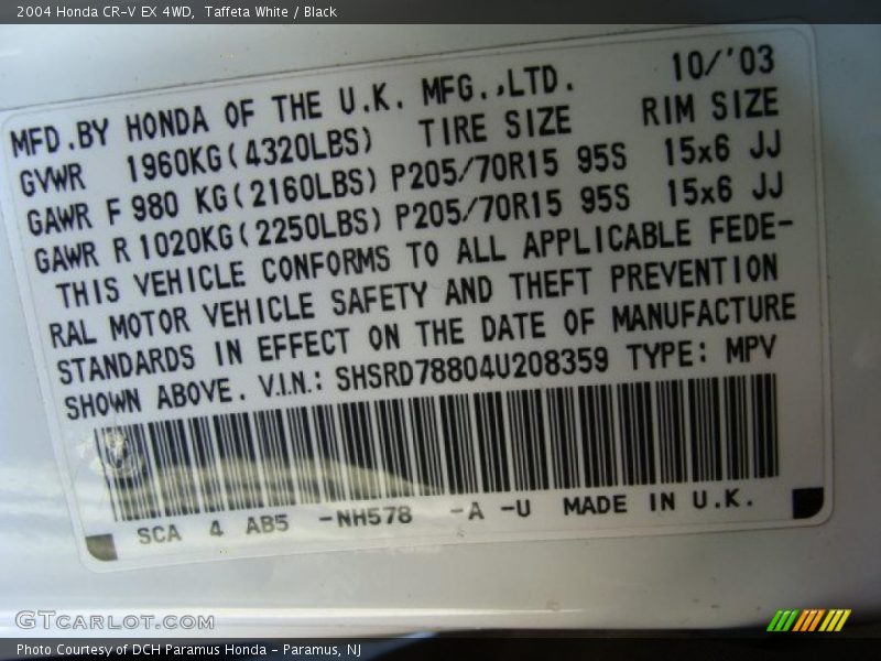 Taffeta White / Black 2004 Honda CR-V EX 4WD
