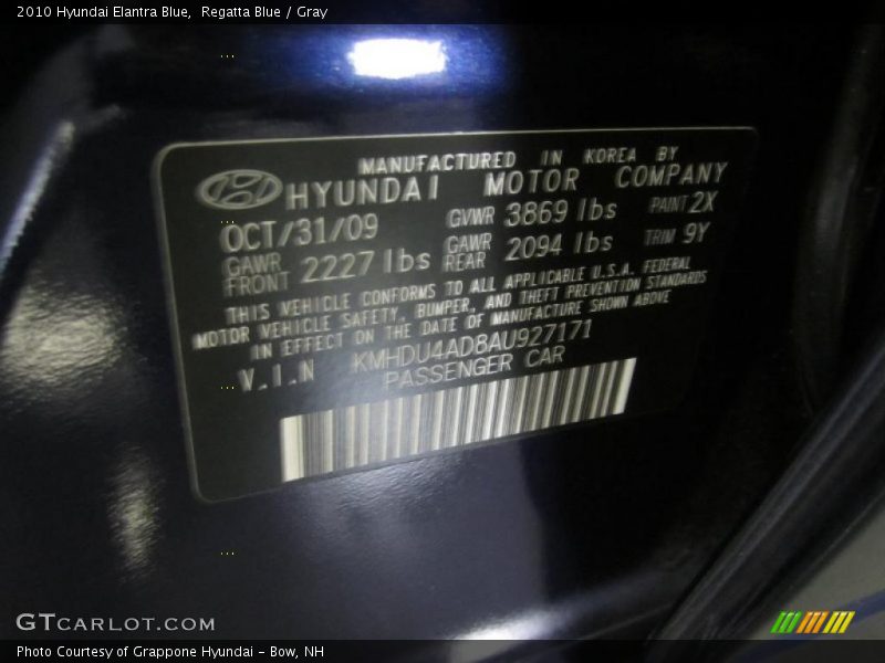 Regatta Blue / Gray 2010 Hyundai Elantra Blue