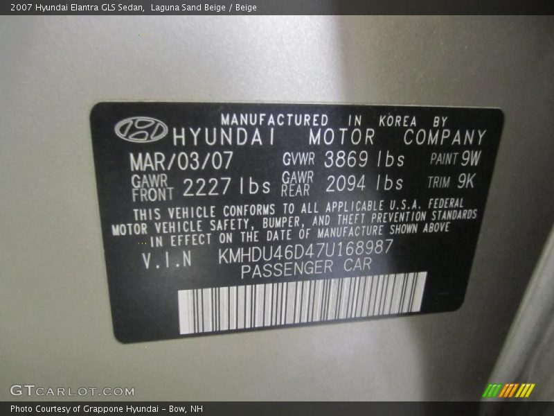Laguna Sand Beige / Beige 2007 Hyundai Elantra GLS Sedan