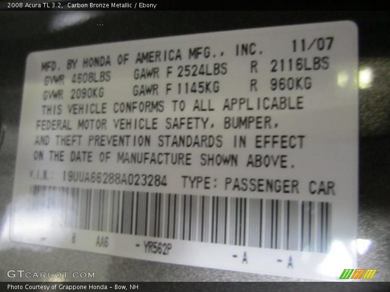 Carbon Bronze Metallic / Ebony 2008 Acura TL 3.2