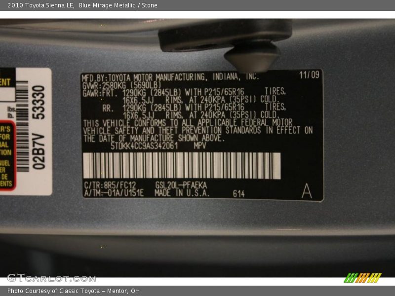 Blue Mirage Metallic / Stone 2010 Toyota Sienna LE