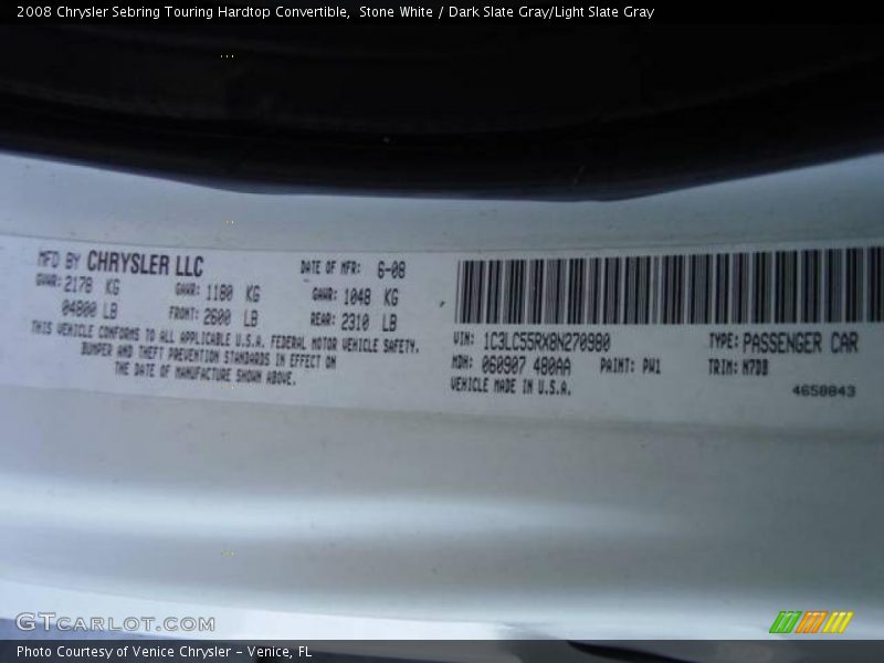 Stone White / Dark Slate Gray/Light Slate Gray 2008 Chrysler Sebring Touring Hardtop Convertible