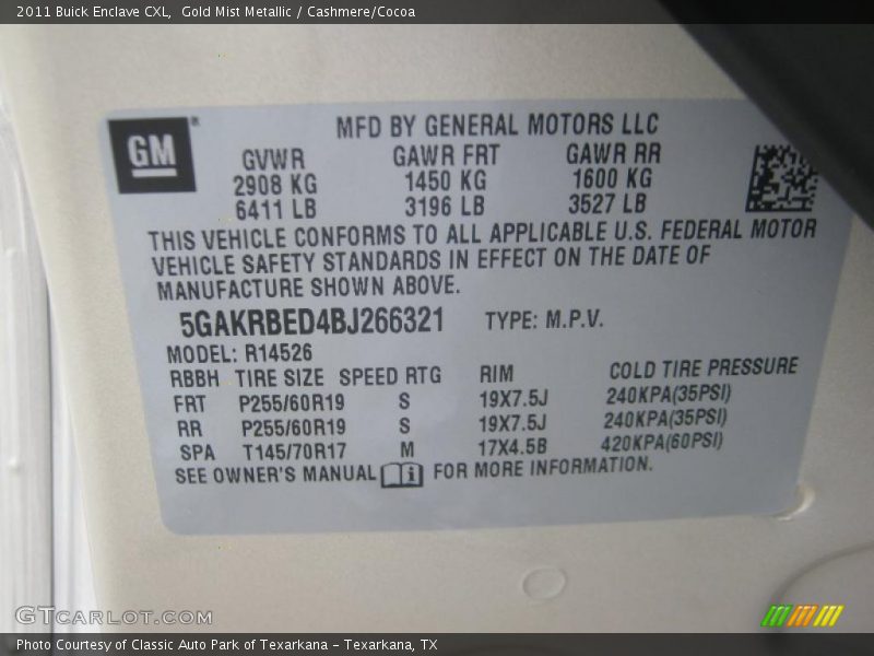 Gold Mist Metallic / Cashmere/Cocoa 2011 Buick Enclave CXL