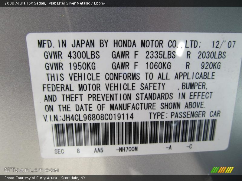 Alabaster Silver Metallic / Ebony 2008 Acura TSX Sedan