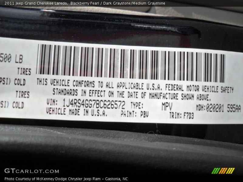 Blackberry Pearl / Dark Graystone/Medium Graystone 2011 Jeep Grand Cherokee Laredo