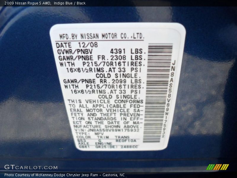 Indigo Blue / Black 2009 Nissan Rogue S AWD