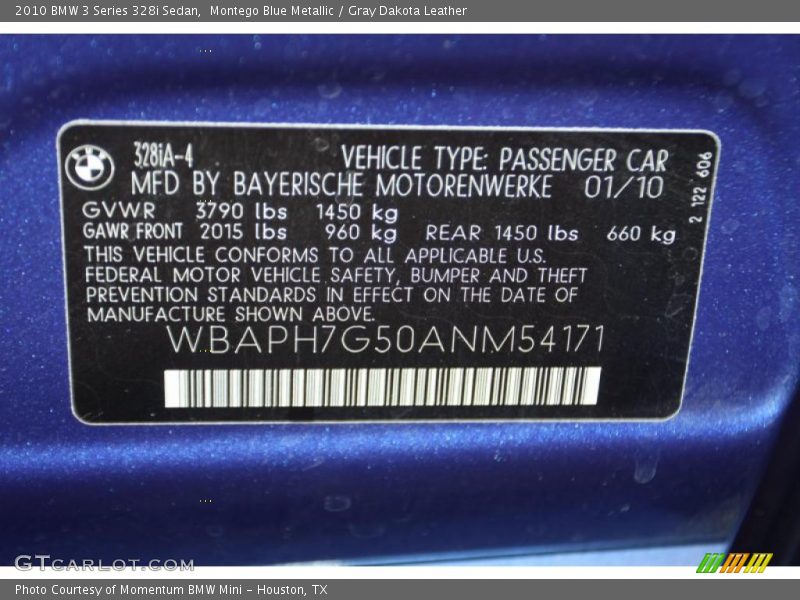 Montego Blue Metallic / Gray Dakota Leather 2010 BMW 3 Series 328i Sedan