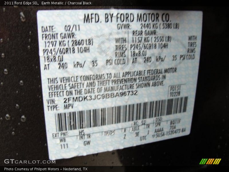 Earth Metallic / Charcoal Black 2011 Ford Edge SEL