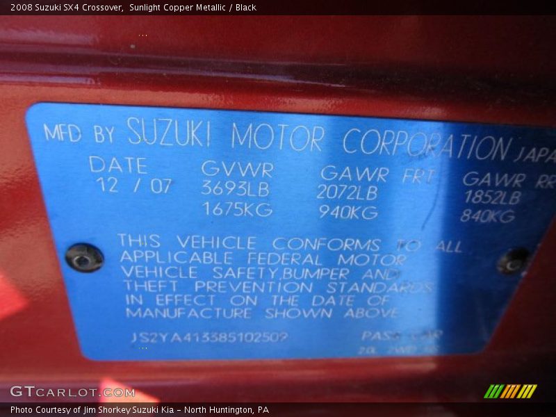 Sunlight Copper Metallic / Black 2008 Suzuki SX4 Crossover