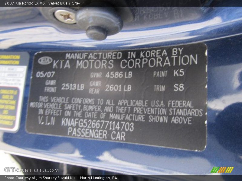 Velvet Blue / Gray 2007 Kia Rondo LX V6