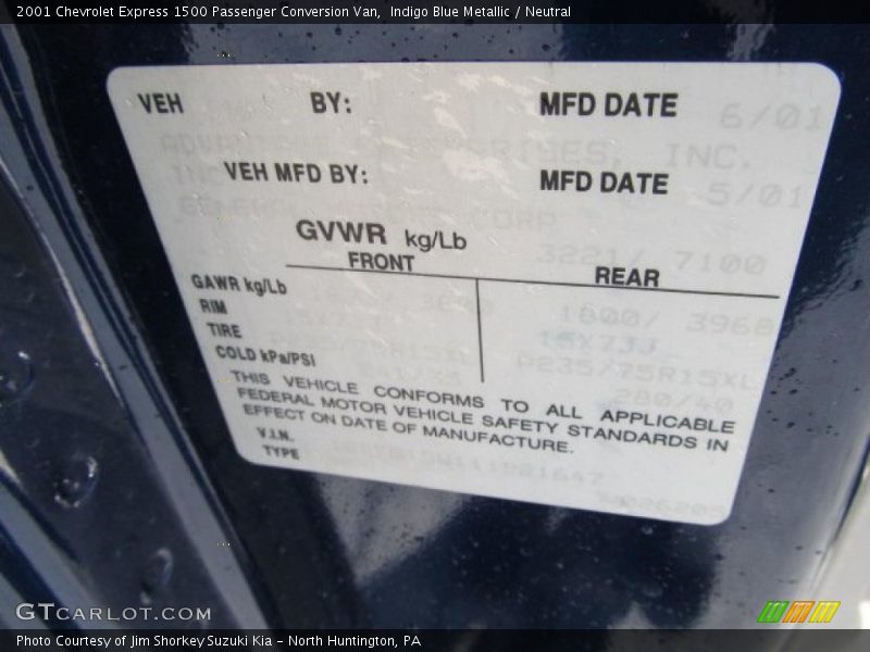 Indigo Blue Metallic / Neutral 2001 Chevrolet Express 1500 Passenger Conversion Van