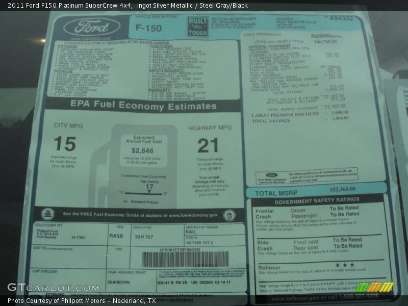  2011 F150 Platinum SuperCrew 4x4 Window Sticker
