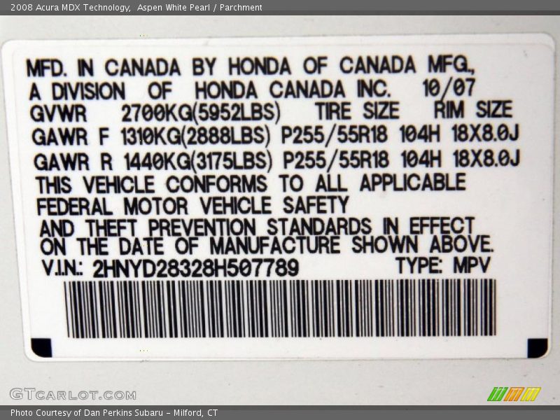 Aspen White Pearl / Parchment 2008 Acura MDX Technology