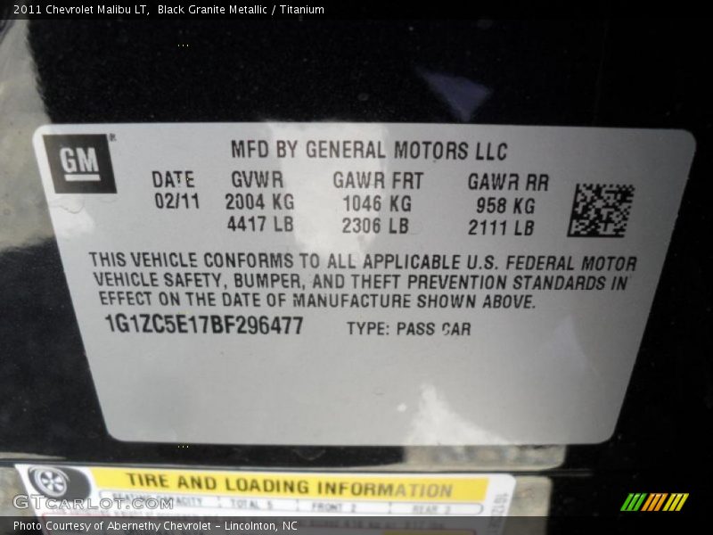 Black Granite Metallic / Titanium 2011 Chevrolet Malibu LT