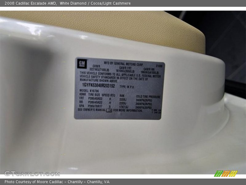 White Diamond / Cocoa/Light Cashmere 2008 Cadillac Escalade AWD