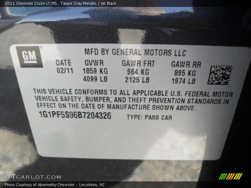 Taupe Gray Metallic / Jet Black 2011 Chevrolet Cruze LT/RS