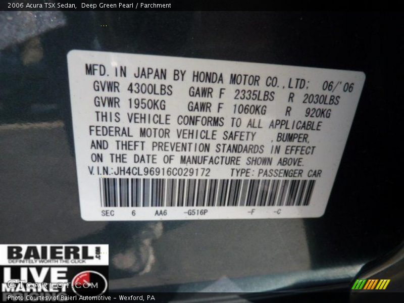 Deep Green Pearl / Parchment 2006 Acura TSX Sedan