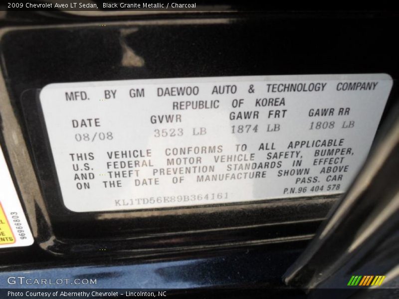 Black Granite Metallic / Charcoal 2009 Chevrolet Aveo LT Sedan