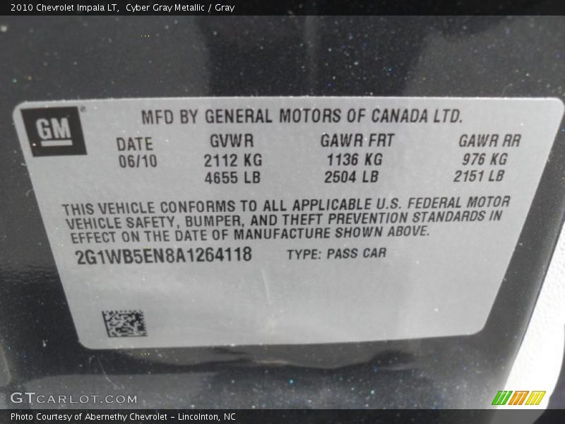 Cyber Gray Metallic / Gray 2010 Chevrolet Impala LT