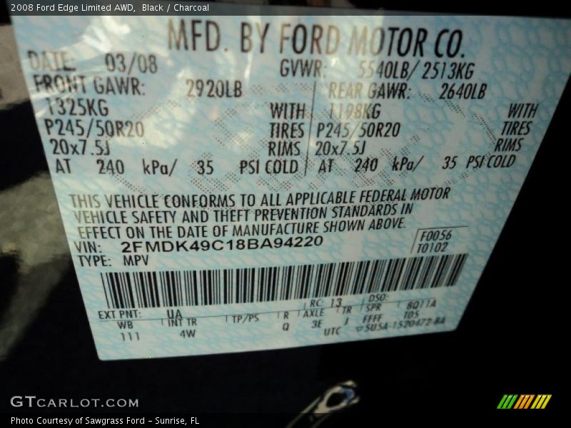 Black / Charcoal 2008 Ford Edge Limited AWD
