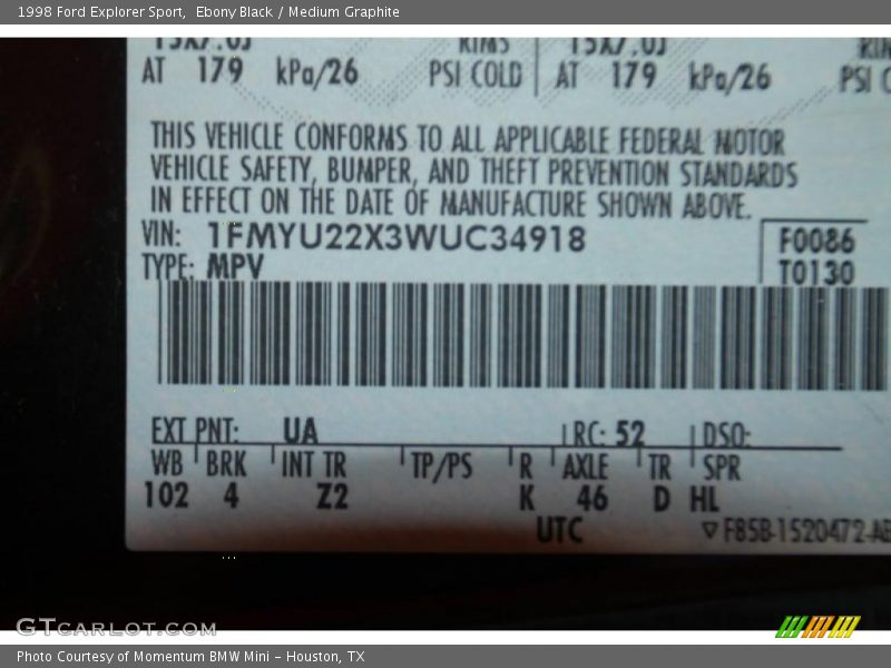 Ebony Black / Medium Graphite 1998 Ford Explorer Sport